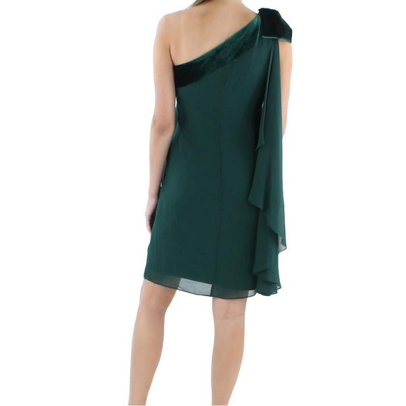 RALPH LAUREN Womens Chiffon One-Shoulder Cocktail Dress Green Chiffon Velvet NWT - Picture 6 of 10